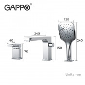 Смеситель на борт ванны Gappo G1118 на 3 отверстия