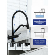 Смеситель для кухни Gappo G4398-86 с подключением фильтра питьевой воды, черный латунь Смеситель для кухни Gappo G4398-86 с подключением фильтра питьевой воды, черный латунь