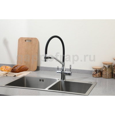 Смеситель для кухни Frap F4397 с подключением фильтра питьевой воды, черный/хром