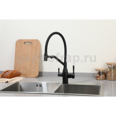 Смеситель для кухни Frap F4397-6 с подключением фильтра питьевой воды, черный