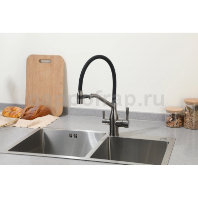 Смеситель для кухни Frap F4397-9 с подключением фильтра питьевой воды, оружейная сталь