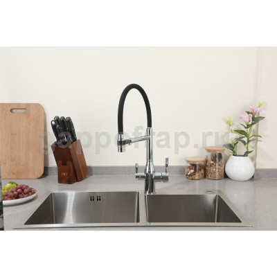 Смеситель для кухни Frap F4398 с подключением фильтра питьевой воды, черный/хром
