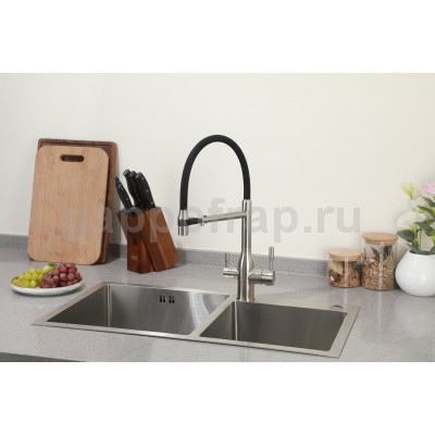 Смеситель для кухни Frap F4398-5 с подключением фильтра питьевой воды, черный/сатин
