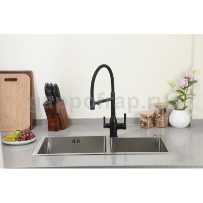 Смеситель для кухни Frap F4398-6 c подключением фильтра питьевой воды, черный