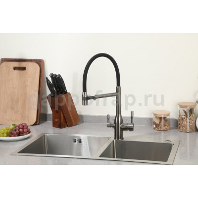 Смеситель для кухни Frap F4398-9 c подключением фильтра питьевой воды, черный/оружейная сталь