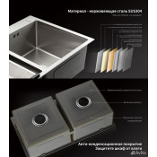 Мойка для кухни с коландером Gappo GS4444-6 0,8 мм 440x440x215 мм, черный