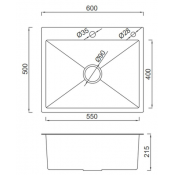 Мойка для кухни с коландером Gappo GS6050-6 0,8 мм 600x500x215 мм, чёрный