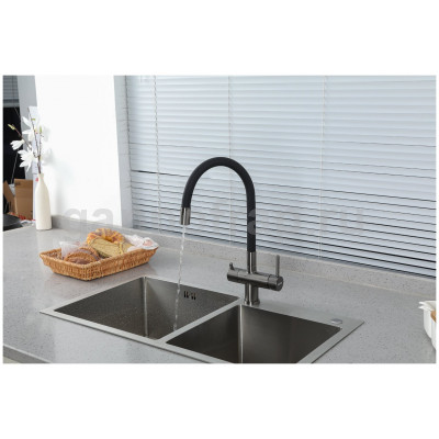Смеситель для кухни с подключением фильтра питьевой воды Gappo G4398-39, оружейная сталь/чёрный Смеситель для кухни с подключением фильтра питьевой воды Gappo G4398-39, оружейная сталь/чёрный