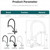 Смеситель для кухни с фильтром питьевой воды Gappo G4398-80, черный/хром Смеситель для кухни с фильтром питьевой воды Gappo G4398-80, черный/хром