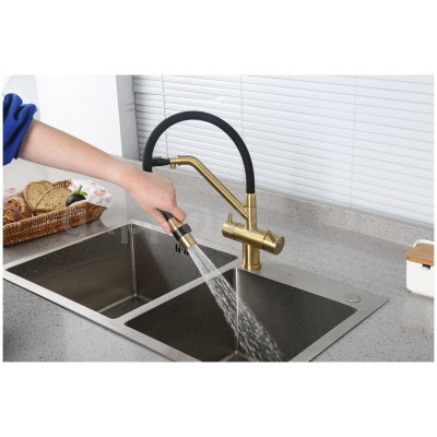 Смеситель для кухни Gappo G4398-83 с подключением фильтра питьевой воды, черный/золото Смеситель для кухни Gappo G4398-83 с подключением фильтра питьевой воды, черный/золото