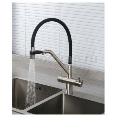 Смеситель для кухни Gappo G4398-85 с подключением фильтра питьевой воды, черный/сатин Смеситель для кухни Gappo G4398-85 с подключением фильтра питьевой воды, черный/сатин