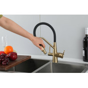 Смеситель для кухни Frap F43550-3 с подключением фильтра питьевой воды, черный/золото