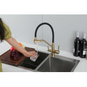 Смеситель для кухни Frap F43550-3 с подключением фильтра питьевой воды, черный/золото