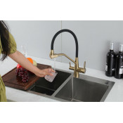 Смеситель для кухни Frap F43550-3 с подключением фильтра питьевой воды, черный/золото