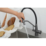 Смеситель для кухни Frap F43550-7 с подключением фильтра питьевой воды, графит