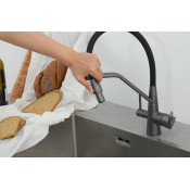 Смеситель для кухни Frap F43550-7 с подключением фильтра питьевой воды, графит