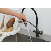 Смеситель для кухни Frap F43550-9 с подключением фильтра питьевой воды, оружейная сталь