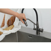 Смеситель для кухни Frap F43550-9 с подключением фильтра питьевой воды, оружейная сталь